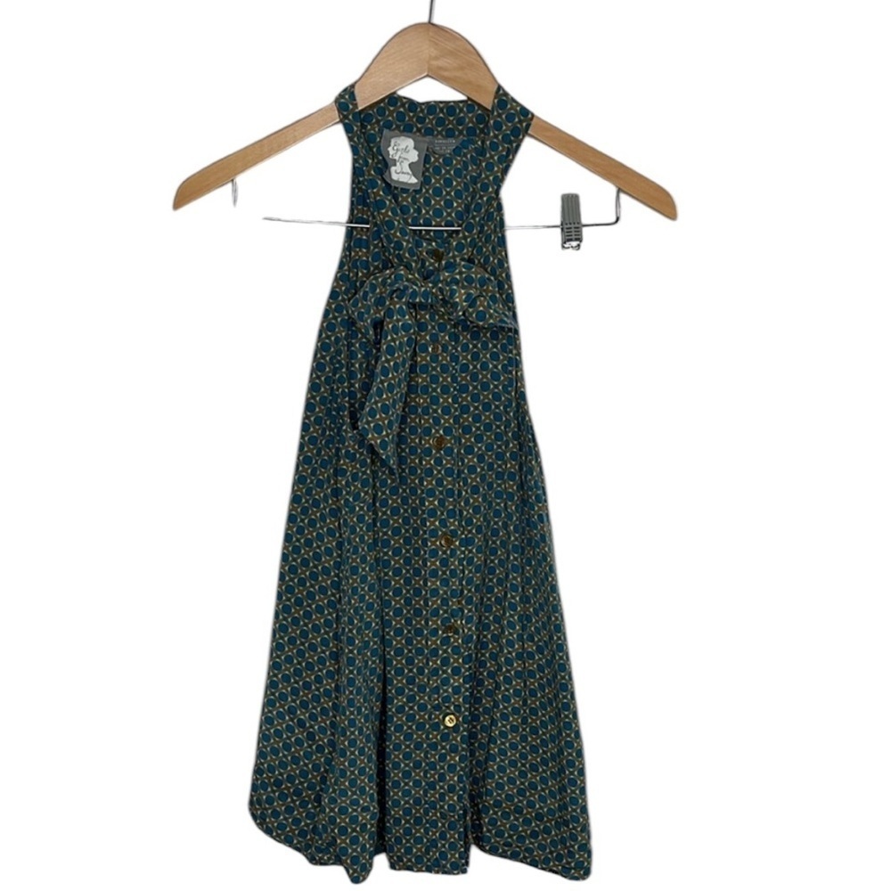 Girls From Savoy Blue Circle Sleeveless Silk High Neck Blouse Women Size 14